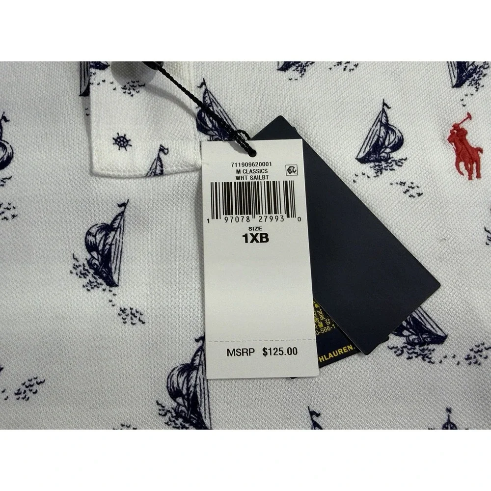 Polo Ralph Lauren Polo Shirt Mens 1XB White Boats Nautical‎ All Over Print NWT